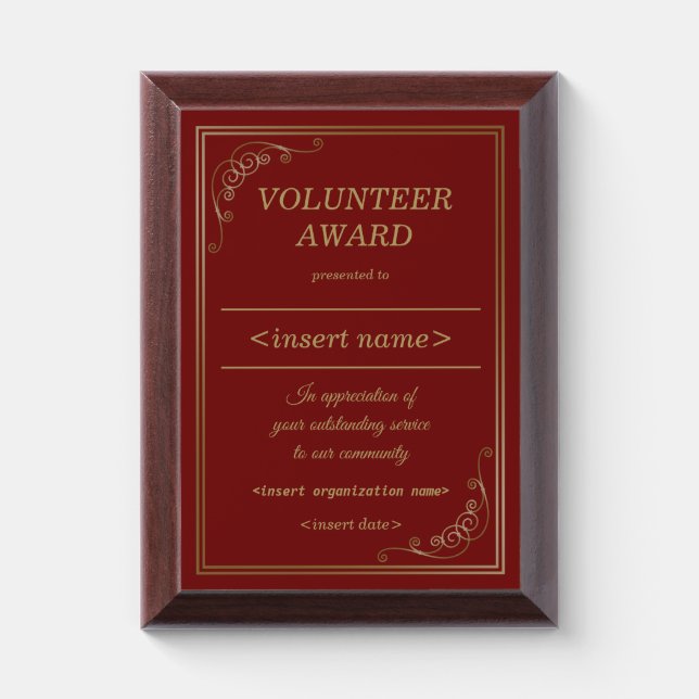 Volunteer Award Plaque (Vertical)