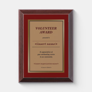 Volunteer Award Plaque