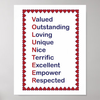 Volunteer Blue and Red Typography White Poster
