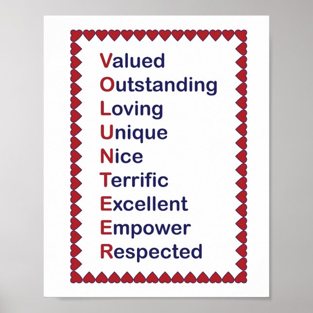 Volunteer Blue and Red Typography White Poster (Front)