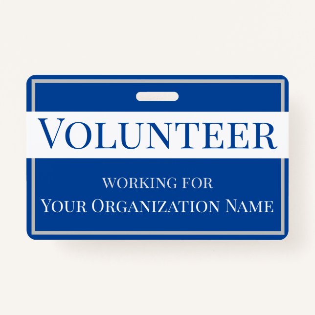 Volunteer Custom Organization Name Blue and White Badge (Front)