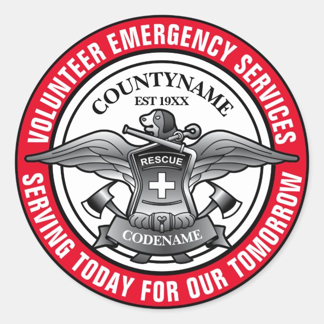 Volunteer Emergency Services Red Classic Round Sticker (Front)