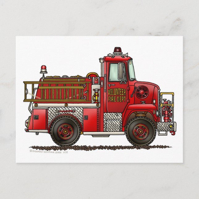 Volunteer Fire Truck Firefighter Postcard (Front)