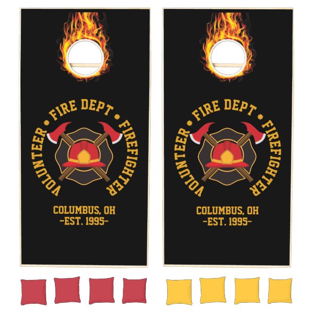 Volunteer Firefighter. Fire Department. Fire Ring. Cornhole Set (Set)