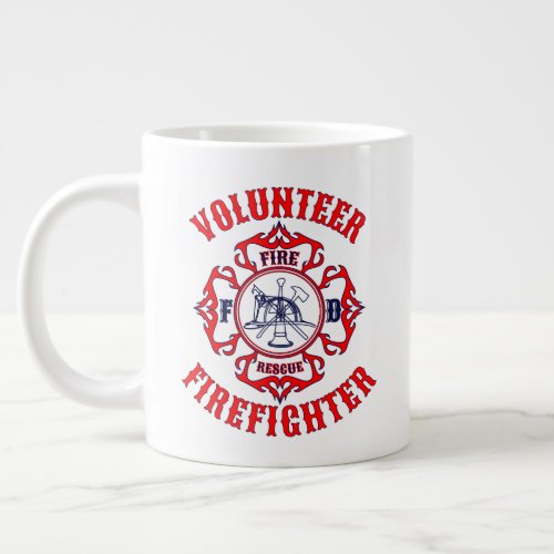 Volunteer Firefighter Flaming Maltese Cross Design Giant Coffee Mug