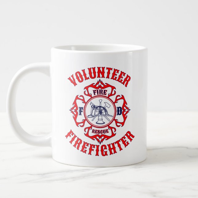 Volunteer Firefighter Flaming Maltese Cross Design Giant Coffee Mug (Left)