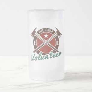 Volunteer Firefighter Frosted Glass Beer Mug