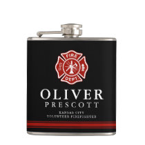 Volunteer Firefighter | Maltese Cross Custom Black Flask Volunteer Firefighter | Maltese Cross Custom Black Flask