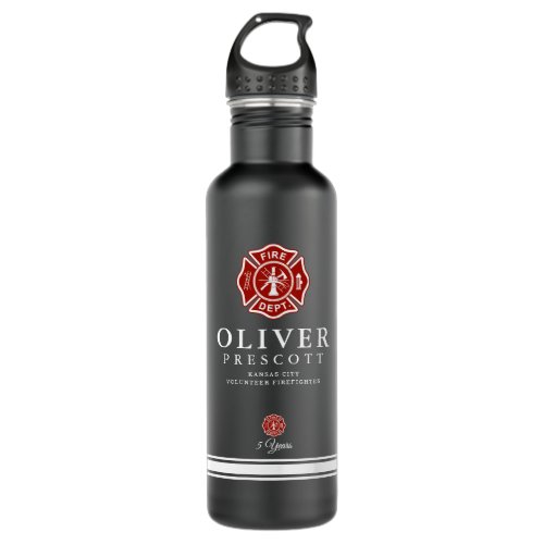 Volunteer Firefighter  Maltese Cross Symbol Black Stainless Steel Water Bottle