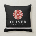 Volunteer Firefighter | Maltese Cross Symbol Black Throw Pillow<br><div class="desc">A custom Firefighter themed black throw pillow.  The Maltese Cross is representative of American Firefighters and fire rescue.</div>