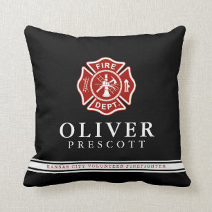 Volunteer Firefighter Maltese Cross Symbol Black Throw Pillow