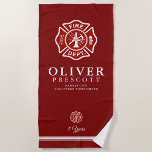 Volunteer Firefighter Maltese Cross Symbol Red Beach Towel