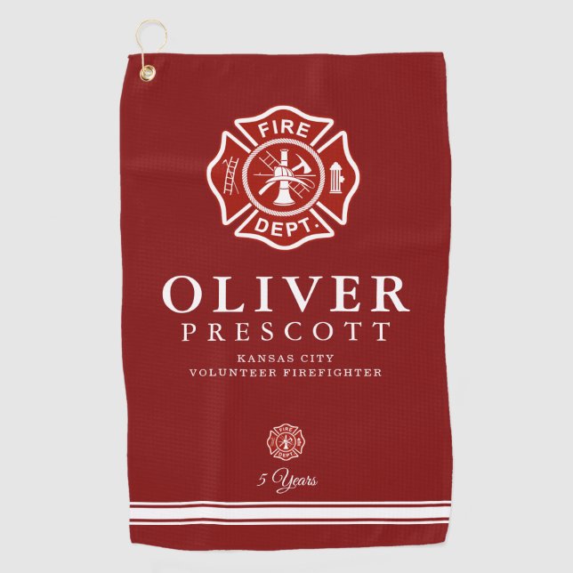 Volunteer Firefighter | Maltese Cross Symbol Red Golf Towel (Front)