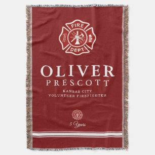 Volunteer Firefighter   Maltese Cross Symbol Red Throw Blanket