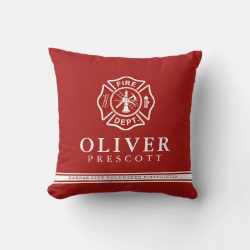 Volunteer Firefighter  Maltese Cross Symbol Red Throw Pillow