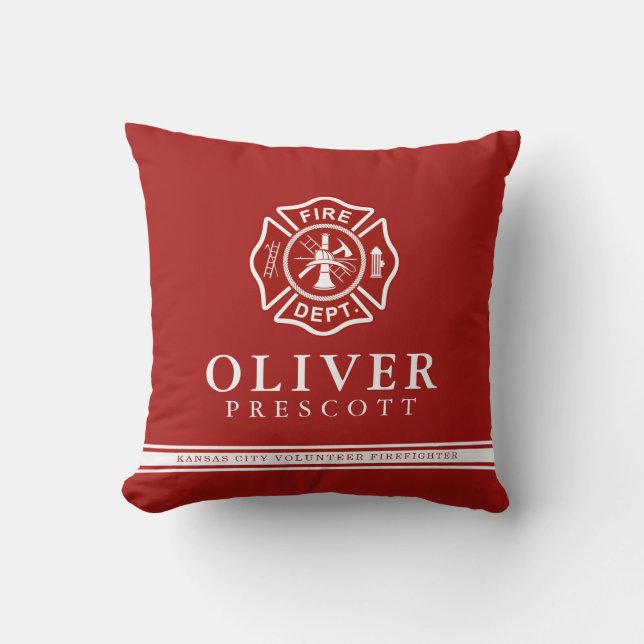 Volunteer Firefighter | Maltese Cross Symbol Red Throw Pillow (Front)