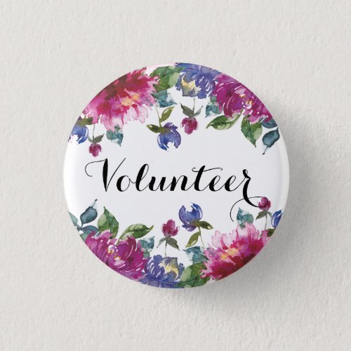 Volunteer floral purple female girly badge button