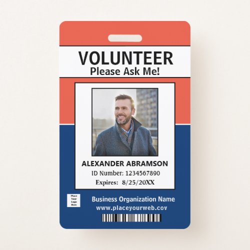 Volunteer ID Card Modern Ask Me Logo Custom Badge