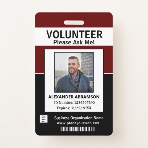 Volunteer ID Card Modern Ask Me Logo Custom Badge