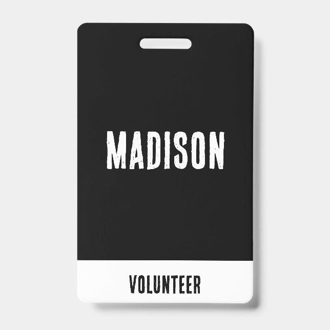Volunteer Name All Access Pass Event Black white Badge (Front)