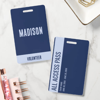 Volunteer Name All Access Pass Event pale blue Badge