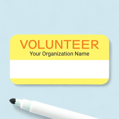 Volunteer Name Tag Reusable Dry Erase Badge Yellow