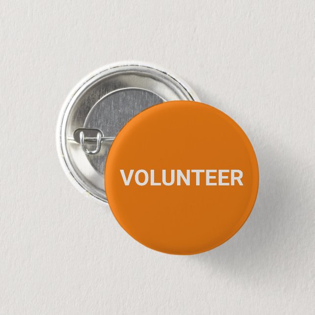 Volunteer orange simple elegant pin button (Front & Back)