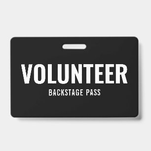 Volunteer Pass Plain Black Horizontal ID Badge