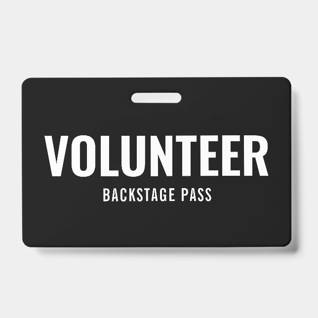 Volunteer Pass Plain Black Horizontal ID Badge (Front)