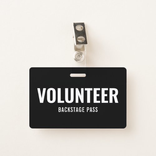 Volunteer Pass Plain Black Horizontal ID Badge