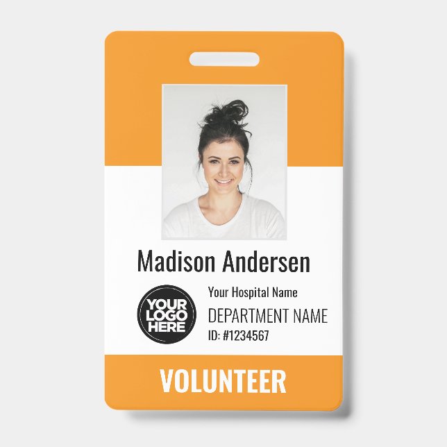 Volunteer Photo ID Badges with Clip or Lanyard (Front)