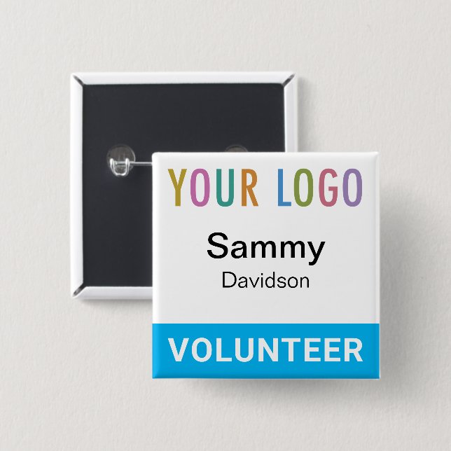 Volunteer Pin Back Badge Custom Logo Square Button (Front & Back)