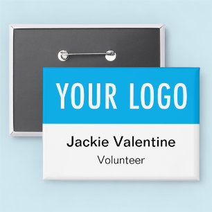 Volunteer Pin Back Button Badge with Logo Name Tag