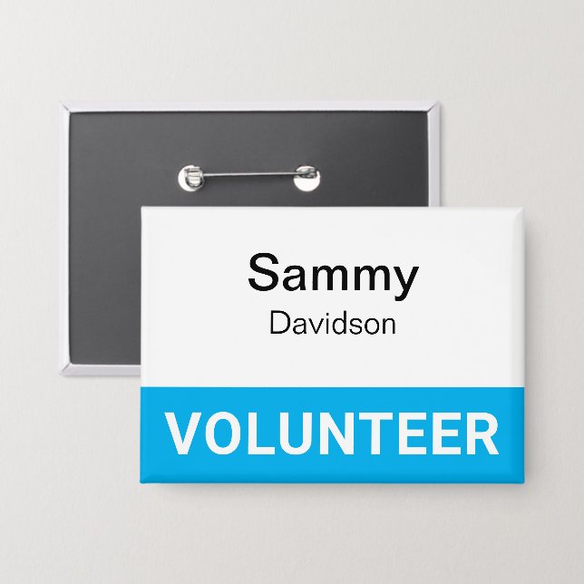 Volunteer Pinback Badge Button 3.5 inch Name Tag (Front/Back)