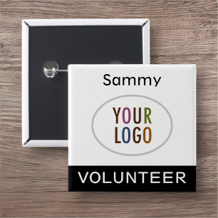 Volunteer Pinback Badge with Logo Black Square Button