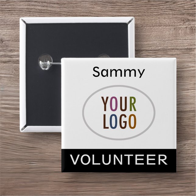 Volunteer Pinback Badge with Logo Black Square Button (MISOOK Square Pin Back Button for Volunteer with Logo Black)