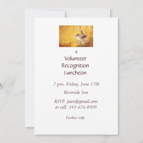 Volunteer Recognition Luncheon Invite  Wren Bird