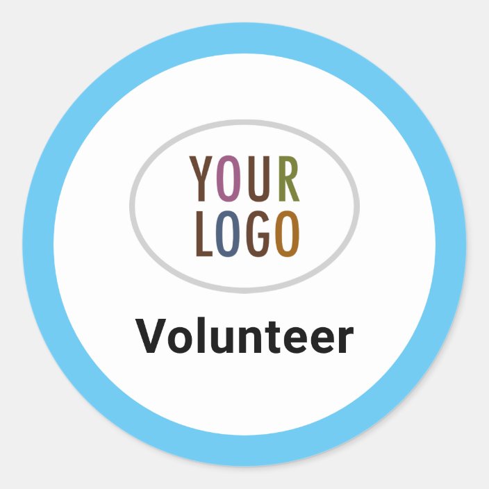 Volunteer Stickers Labels Custom Logo Blue Round | Zazzle.com