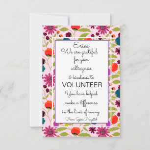 Volunteer Thank You Card Floral Appreciation Gift