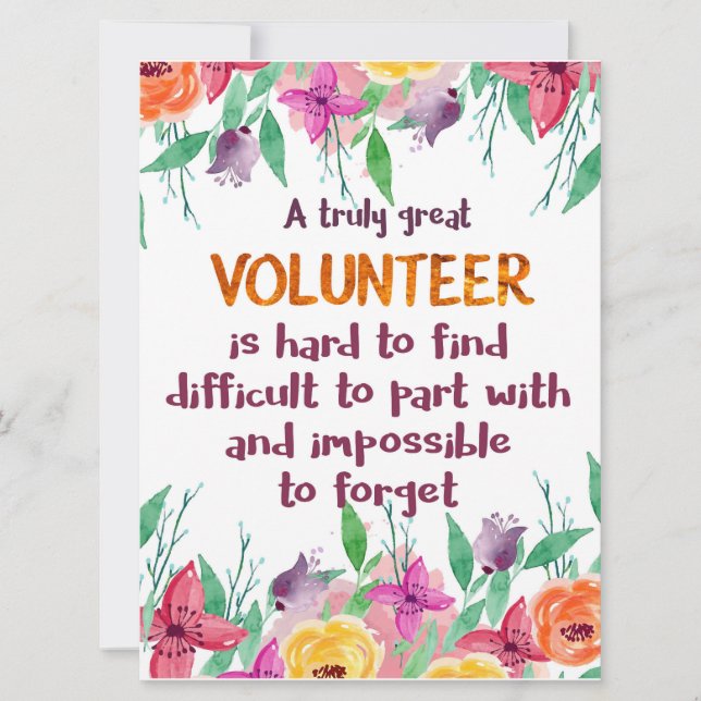 Volunteer Thank you Volunteer appreciation gift Card (Front)