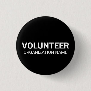 Volunteer white black custom organization name button