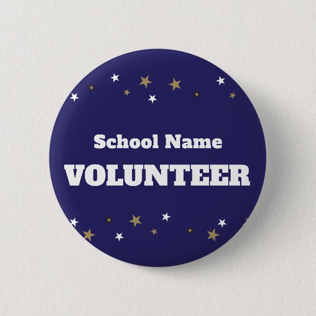 Volunteer with School Name and Stars Design Button (Front)