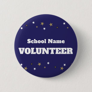 Volunteer with School Name and Stars Design Button