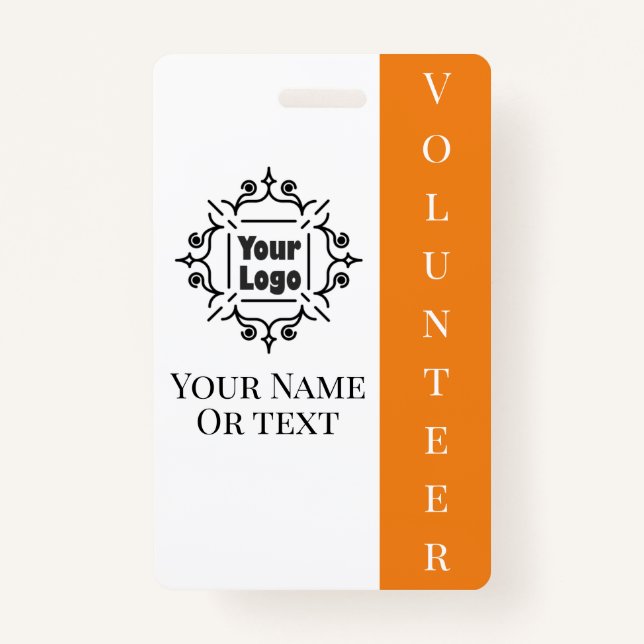 Volunteer Worker Orange Employee ID with Logo Badge (Front)