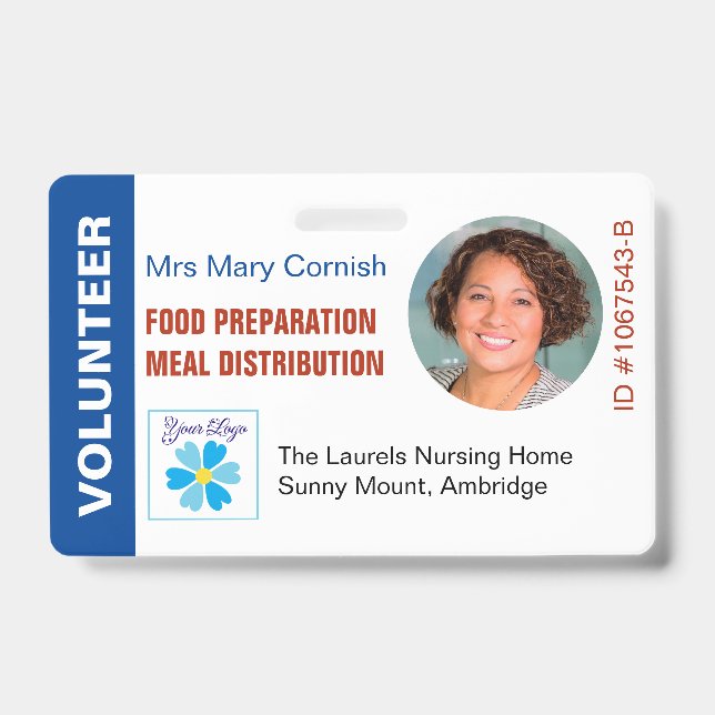 Volunteers ID Name Tag, Job Title & Logo Photo Badge (Front)