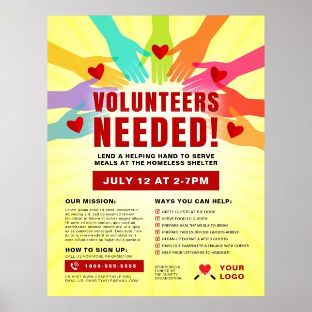 Volunteers Needed Charity Advertisement Hands Poster (Front)