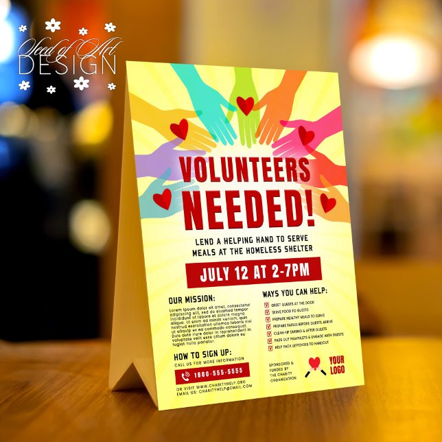 Volunteers Needed Charity Advertisement Hands Table Tent (Creator Uploaded)