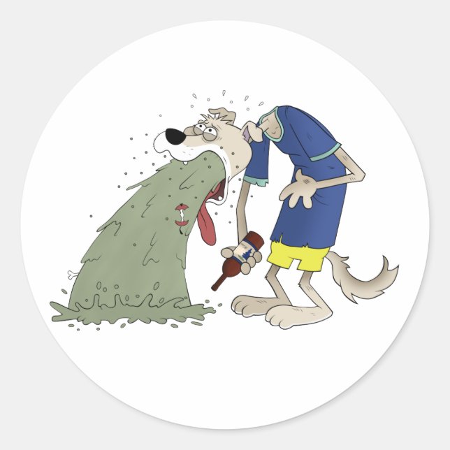 Vomiting dog classic round sticker (Front)