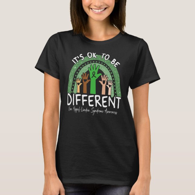 Von Hippel Lindau Syndrome Awareness Green Rainbow T-Shirt (Front)
