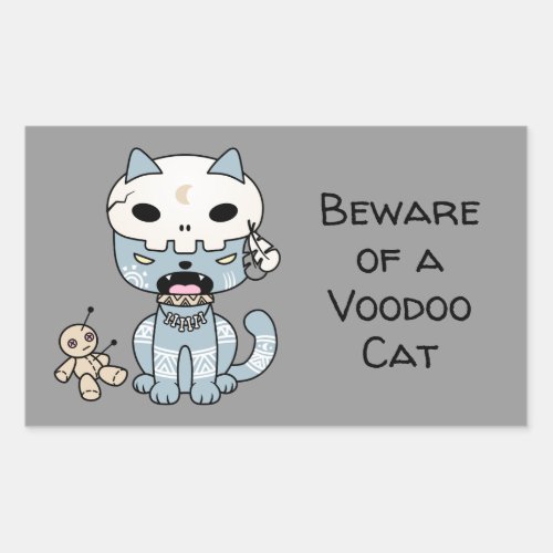 Voodoo Cat Custom Text Grey Rectangular Sticker